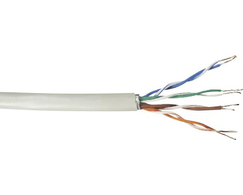 Dátový kábel CAT 5e 4x2x24AWG 200MHz, metrážový sortiment Detailný záber rozobratého sieťového kábla s obnaženými vodičmi