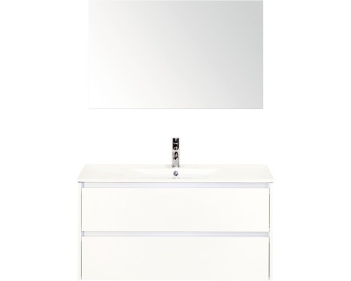 Kúpeľňový nábytkový set Dante 100 cm s keramickým umývadlom a zrkadlom biela vysoko lesklá