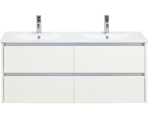 Kúpeľňový nábytkový set Dante 120 cm s keramickým dvojitým umývadlom biela vysoko lesklá Kúpeľňový nábytkový set Dante 120 cm s keramickým dvojitým umývadlom biela vysoko lesklá
