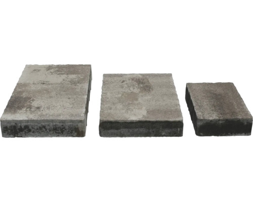 Zámková dlažba Nova 7 kombi 7 cm hrdzavo-čierna Tri betónové dlažobné kocky rôznych veľkostí