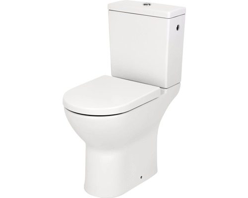 Kombinované WC VitrA S50 s hlbokým splachovaním a vyvýšeným splachovacím okrajom biele lesklé HygieneGlaze s WC sedadlom 9796B003-7200