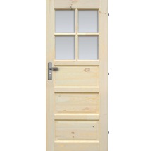 Drevené dvere so sklenenou výplňou a striebornou kľučkou