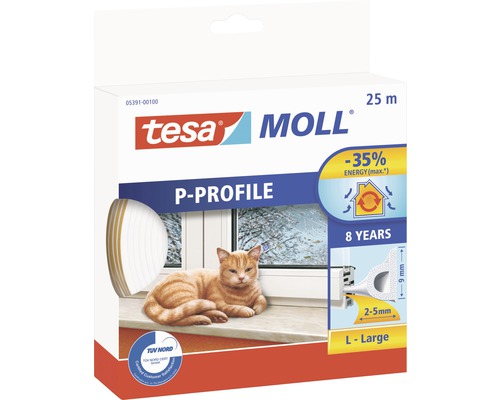Tesnenie do okien tesa Moll P profil biele 25 m Tesniaca páska Tesa Moll P-profil, 25 metrov