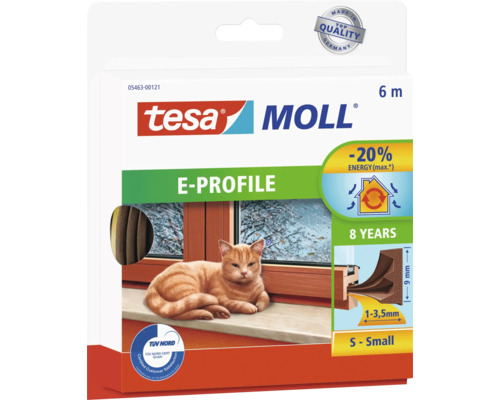 Okenné a dverné tesnenie guma-E profil hnedé 6 m Tesnenie Tesa Moll E-profil, vhodné pre okná a dvere