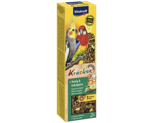 Maškrty pre papagáje Vitakraft Kräcker med a eukalyptus 2 ks 180 g Vitakraft Kräcker s medom a eukalyptom pre papagáje, 2 kusy