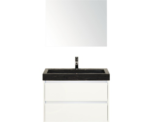Kúpeľňový nábytkový set Dante 80 cm s umývadlom z prírodného kameňa a zrkadlom biela vysoko lesklá