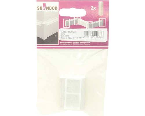 Rohový spojovací prvok pre soklové lišty Skandor z borovicového dreva, 16,5 x 16,5 x 40 mm, 2 kusy
