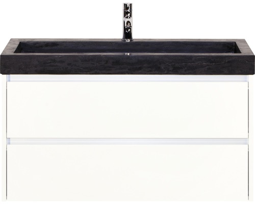 Kúpeľňový nábytkový set Dante 100 cm s umývadlom z prírodného kameňa biela vysoko lesklá