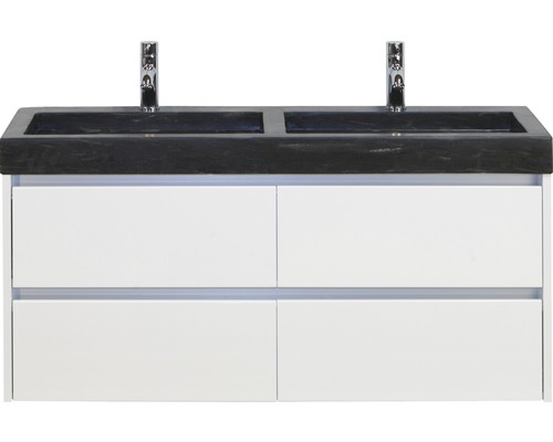 Kúpeľňový nábytkový set Dante 120 cm s dvojitým umývadlom z prírodného kameňa biela vysoko lesklá Kúpeľňový nábytkový set Dante 120 cm s dvojitým umývadlom z prírodného kameňa biela vysoko lesklá