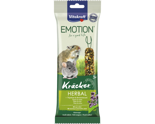 Maškrty pre hlodavce Vitakraft Emotion Kräcker s bylinkami 3 ks 75 g Vitakraft Emotion Kräcker Herbal pre malé hlodavce, 3 kusy
