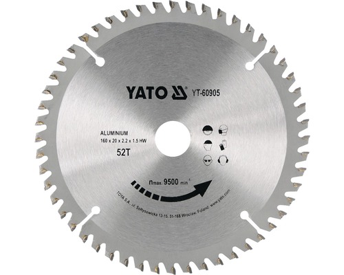 Yato pílový kotúč na hliník 160x20x2,2x1,5 mm 52 zubov