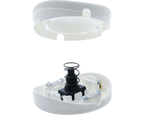 Vnútorný pohľad na biely zvonček s ovládacím tlačidlom a pružinou