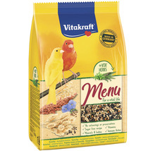 Vitakraft Menu krmivo pre kanáriky v žltom obale s obrázkom kanárikov