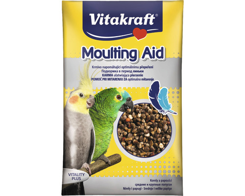 Doplnkové krmivo pre vtáky Vitakraft pre výmenu peria 25 g Balenie krmiva pre vtáky Vitakraft Moulting Aid s andulkami a symbolom peria