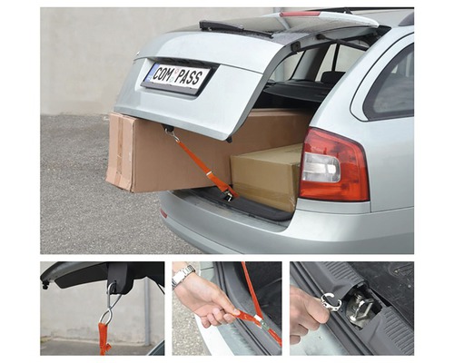 Upevňovací popruh na aute na zabezpečenie škatúľ v kufri