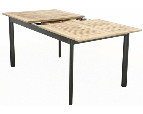 Rozkladací záhradný stôl s drevenou doskou a kovovými nohami