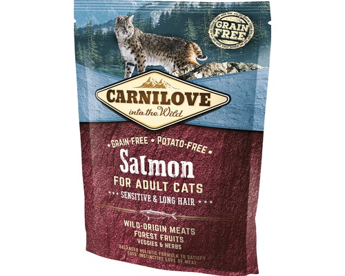 Granule pre mačky Carnilove Cat Salmon Sensitive 400 g Carnilove Adult Cat Sensitive and Long Hair krmivo pre mačky s lososom
