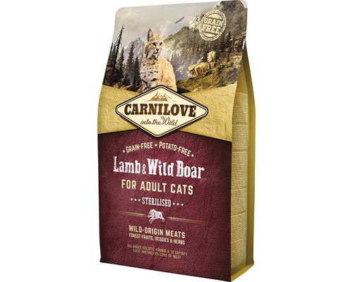 Granule pre mačky Carnilove Cat Lamb&Wild Boar 2 kg Carnilove suché krmivo jahňacie a diviak pre dospelé mačky, bez obilnín