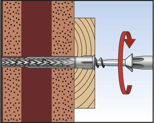 Ilustrácia skrutky ukotvenej v stene