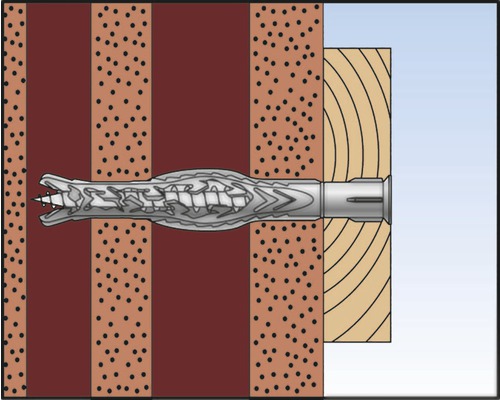 Ilustrácia upevnenia hmoždinky v stene