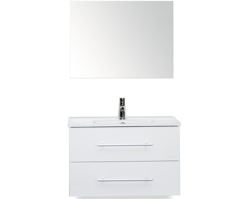 Kúpeľňový nábytkový set Stretto 80 cm s keramickým umývadlom a zrkadlom biela vysoko lesklá Kúpeľňový nábytkový set Stretto 80 cm s keramickým umývadlom a zrkadlom biela vysoko lesklá