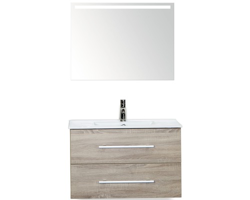 Kúpeľňový nábytkový set Stretto 80 cm s keramickým umývadlom dub sivý LED zrkadlom s LED osvetlením Kúpeľňový nábytkový set Stretto 80 cm s keramickým umývadlom dub sivý LED zrkadlom s LED osvetlením