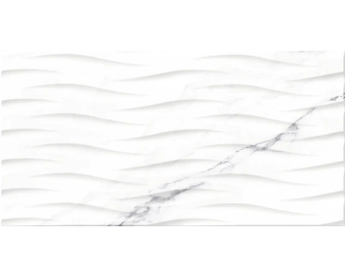3D obklad imitácia mramoru Verona deco blanco 32 x 62,5 cm Biela nástenná dlaždica s vlnitým vzorom