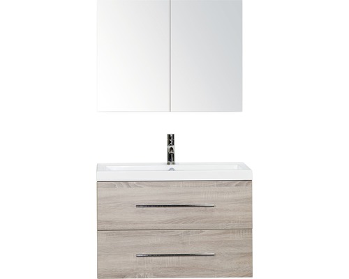Kúpeľňový nábytkový set Straight 80 cm s umývadlom a zrkadlovou skrinkou dub sivý