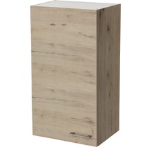 Závesná skrinka s dreveným dekorom a úchytkou