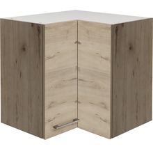 Rohová závesná skrinka s drevenou štruktúrou do kuchyne