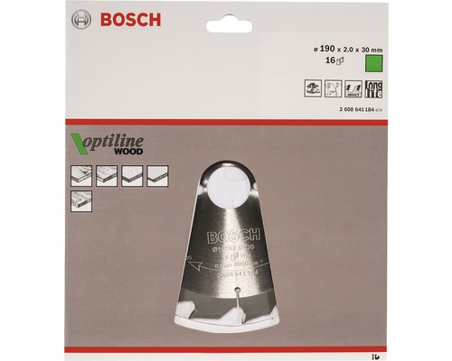 Kotúčová píla Bosch Optiline Wood, 190 x 2,0 x 30 milimetrov, 16 zubov