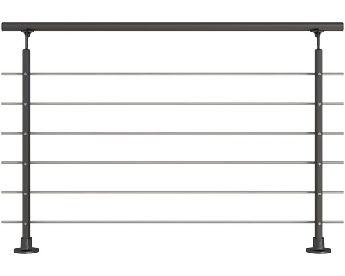 Komplet zábradlia Pertura hliník antracitový so šiestimi tyčami z nehrdzavejúcej ocele na montáž k podlahe š: 1,50 m
