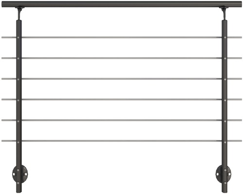 Komplet zábradlia Pertura antracitový so šiestimi tyčami z nehrdzavejúcej ocele na bočnú montáž š: 1,50 m