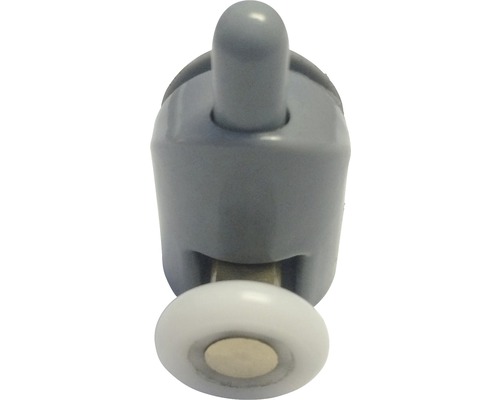 Koliesko sprchovacieho kúta s bielym kolieskom a sivým puzdrom