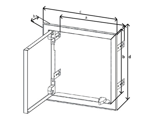 Technický výkres revíznej skrinky s dvierkami a rozmermi