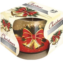 Vianočná vonná sviečka v balení s motívom mašle a zvončeka