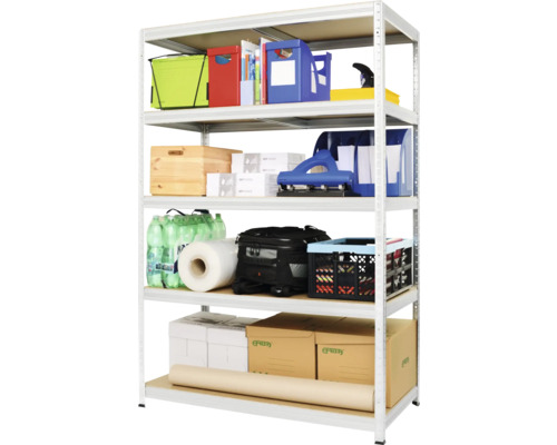 Regál s úložnými boxami, fľašami a kancelárskymi potrebami