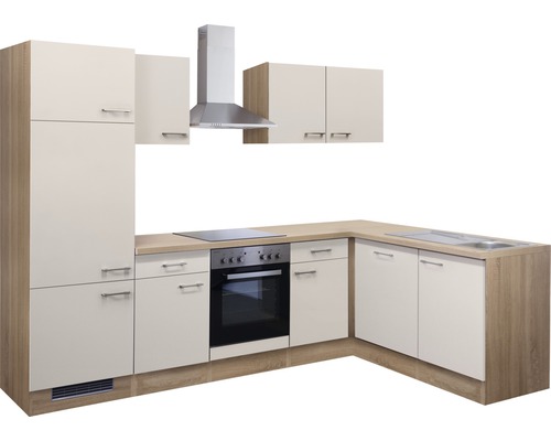 Kompletná kuchyňa so skrinkami, drezom, sporákom a odsávačom pár