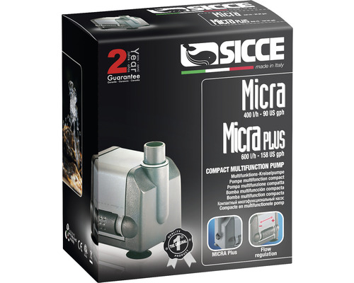 Kompaktné multifunkčné čerpadlo Sicce Micra a Micra Plus v obale produktu