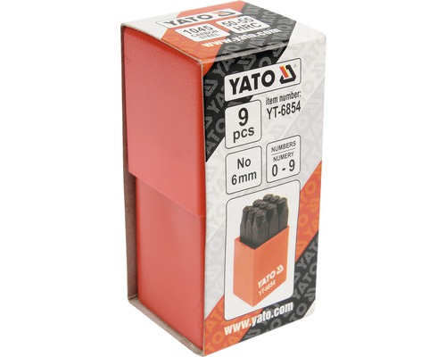 Sada razníc Yato s deviatimi dielmi, výška číslic šesť milimetrov, číslo výrobku YT-6854