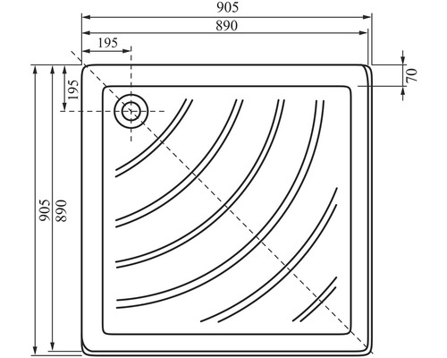Technický nákres sprchovej vaničky s rozmermi