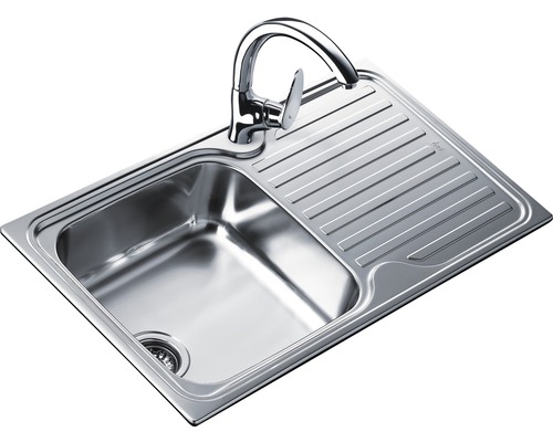 Nerezový drez s odkvapkávacou plochou a vodovodnou batériou