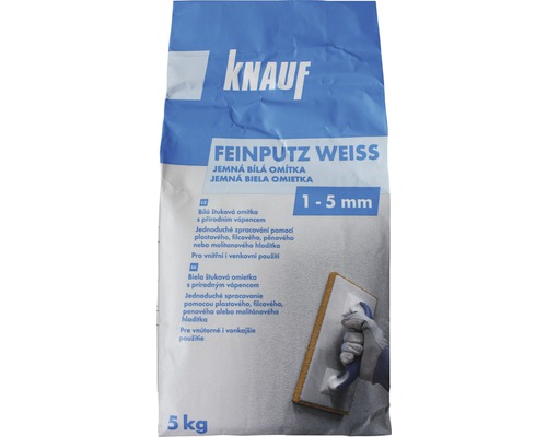 Vrecko Knauf Feinputz Weiss, 5 kg, pre vnútorné a vonkajšie použitie, zrnitosť 1 až 5 mm Vrecko Knauf Feinputz Weiss, 5 kg, pre vnútorné a vonkajšie použitie, zrnitosť 1 až 5 mm
