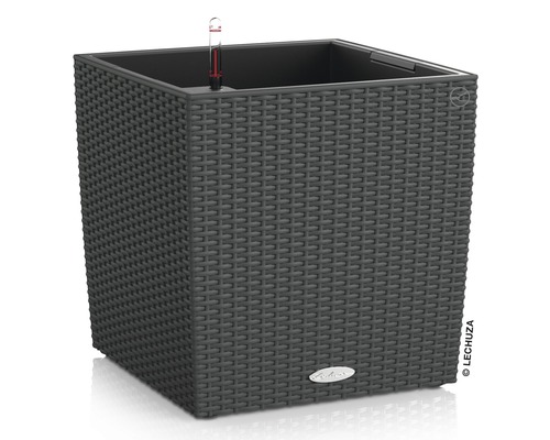 Samozavlažovací kvetináč Lechuza Cube 30x30x30 cm kompletný set sivý Štvorcový kvetináč so zavlažovacím systémom a ukazovateľom hladiny vody