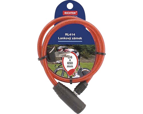 Káblový zámok Richter s priemerom 8 x 650 milimetrov na zabezpečenie bicyklov