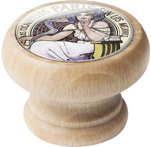 Drevený nábytkový gombík s motívom sediacej ženy