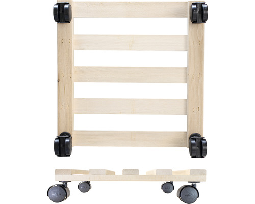 Drevený vozík na kvetináče s kolieskami