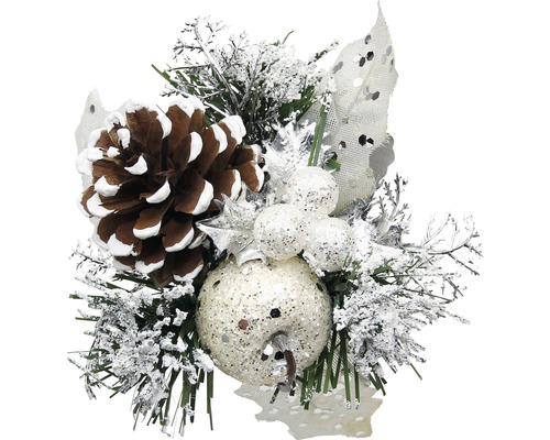Dekorácia so šiškou a guľami 18 cm Dekoratívna zimná dekorácia so šiškami, guľami a trblietavými akcentmi