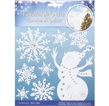 Vianočná dekorácia so snehovými vločkami a snehuliakom na nalepenie