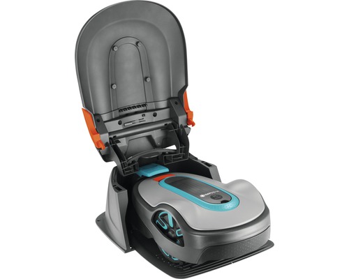 Gardena Garáž pre robotické kosačky Robotická kosačka Gardena v nabíjacej stanici s otvoreným vekom